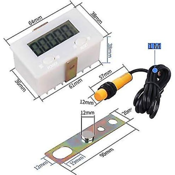 Digital 0-99999 Tæller 5 Cifre Plus Up Gauge + Nærhedssensor Sensor Med Magnetisk