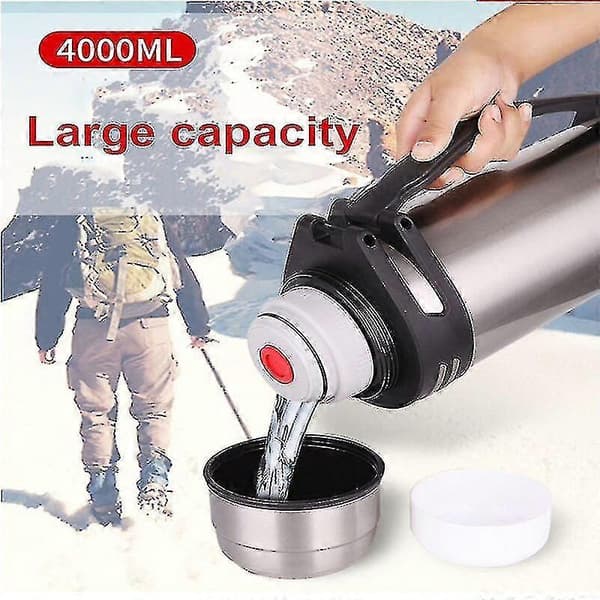1200-4000ml Stor Termosflaske Vakuumflasker Rustfritt Stål Isolert Vann Termisk Kopp Med Stropp 48 Timer Isolasjon - Pjun silver 3000ML