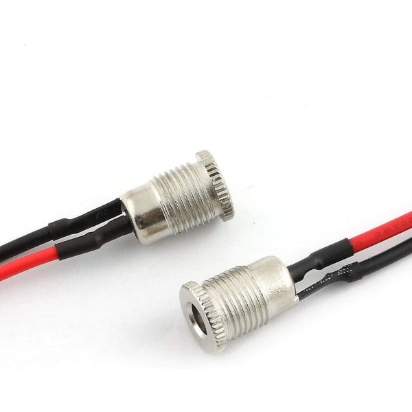 6 stk 5A likestrømskontakt 5,5 x 2,1 mm jack-socket gjenget hunnadapter med kabel+ 6 stk 5,5 x 2,1 mm likestrøm han-fat-socket jack plugg med ledning