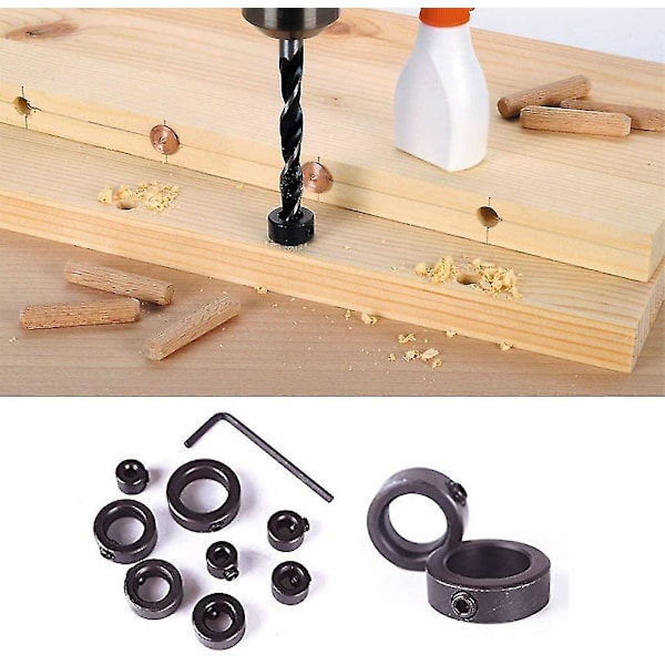 Bor Dybde Stop 8 Stk Dybde Stop Bor Bit Positioner Ring Krave Ring Positioner Med Hex Nøgle Til Bor Bits Konsekvent Boring-3-16mm