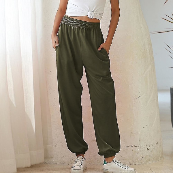 Dame elastiske højtaljede baggy bukser style2 green XL