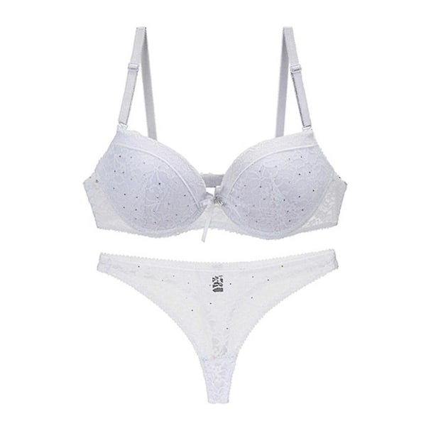 Women Lingerie Strappy Sexy Lace Bra Set See-through Lingerie Underwear Panties 75b (white)