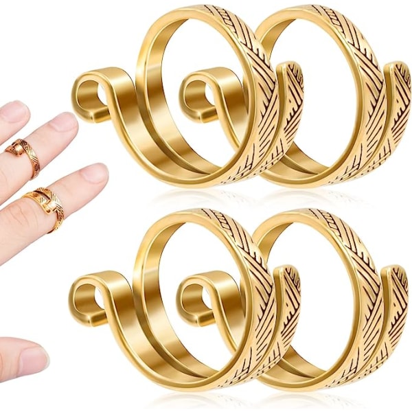 Stickning Virkad Loop Ring för fingrar, Justerbar Virkning Rin Gold *4