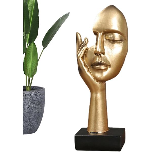 Tenkende Figur | Stille Gull Resin Skulptur Figur Borddekorasjon | Håndholdt Maske, Kreativ Tenker Figur, Personlig Statue Gold D section