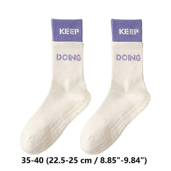 Pilatesstrømper med greb - Dobbelt manchet, 35-40, skridsikker White