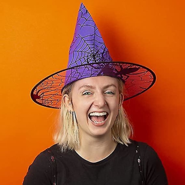 Heksehat - Halloween-kostume for voksne eller børn - Tilbehør til heksekjole - Fancykjole til kvinder eller børn 2 stk-rød og lilla