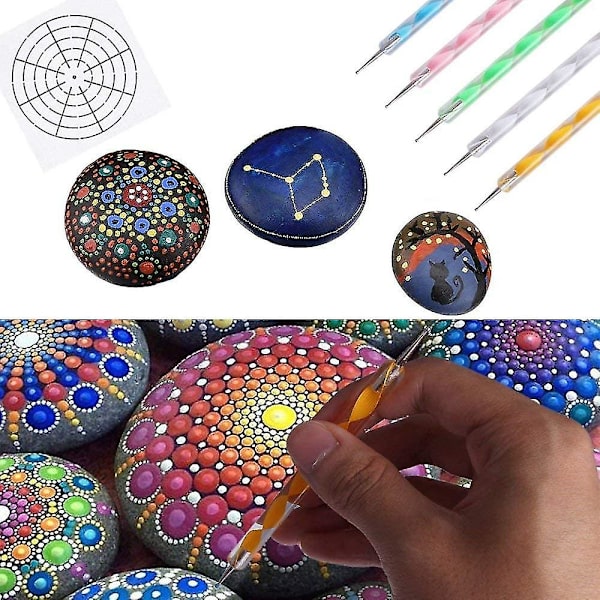 33 stk. Mandala prikkeværktøjer med stencils og stenmalingspalette i forskellige størrelser