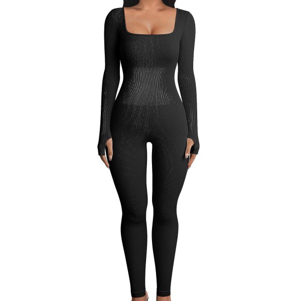 Brannsalg - Dame Jumpsuits Dame Yoga Jumpsuits Trening Ribbet Lang Ermet Sport Jumpsuits Ny Black XL