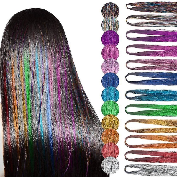 Hair Tinsel Kit-tråder med verktøy (1 stk, farge)