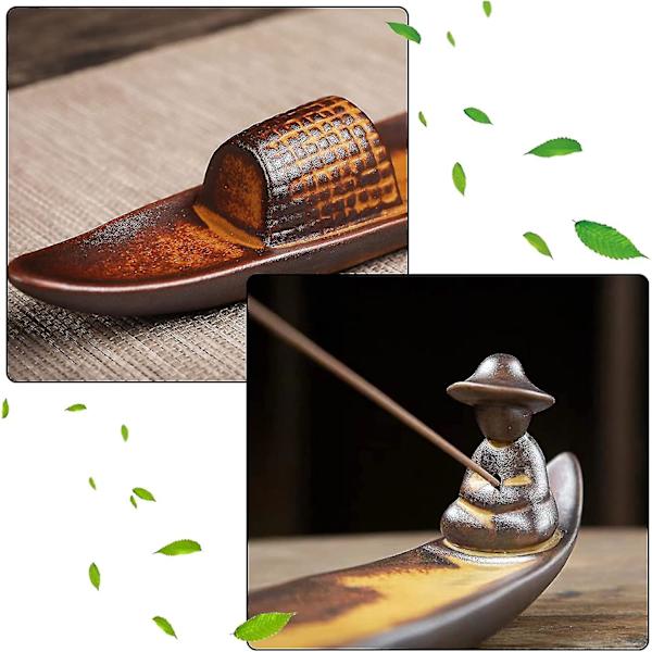 Røgelsebrænderholder, Moderne Røgelse Askefanger Røgelse Pindeholder, Bådformet Røgelsebrænder, Til Diske Meditationsrum Yoga Hjemmekontor (brun)