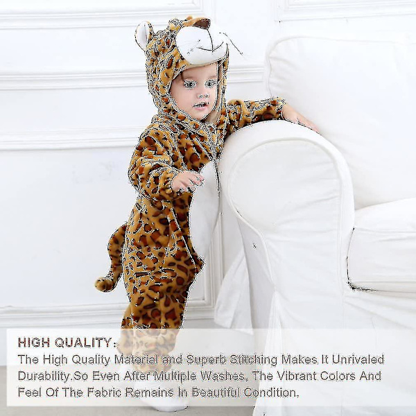 Unisex Dyredrakt Vinter Høst Flanell Hettegenser Romper F Leopard 100CM