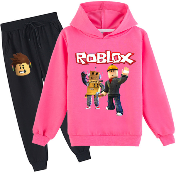 Roblox hættetrøjetøj Termisk hættetrøje til børn Roblox hættetrøjesæt med tryk rose red 140cm