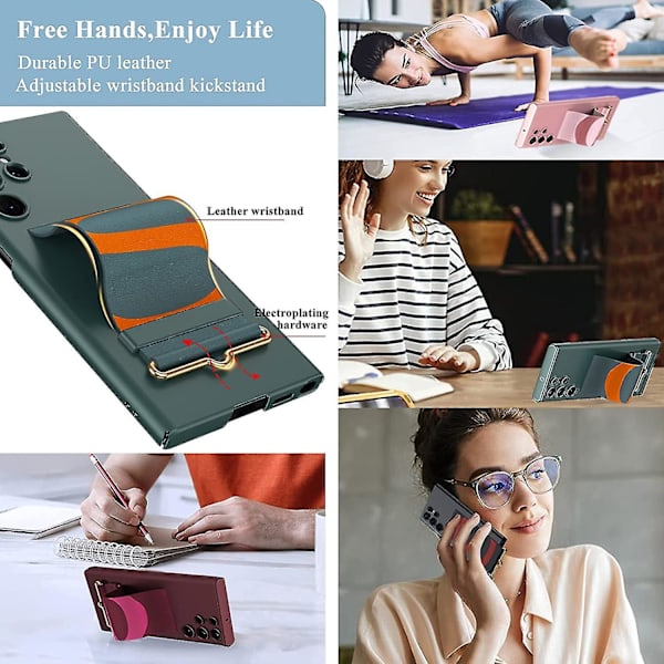 Slim Pc Stöttåligt Stöd Kickstand Fodral Kompatibel Samsung Galaxy S23 Ultra/s23 Plus/s23 Med Läder Armband Black S23 Ultra