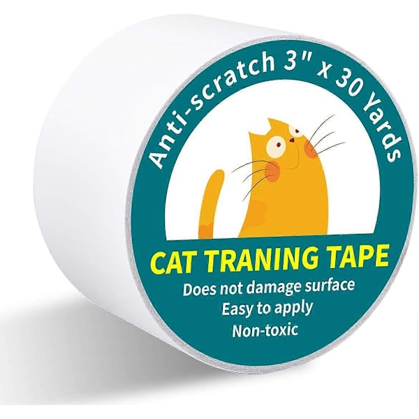 Anti-klös Tejp för Katter, 7,6 cm x 27,4 meter Katt Träningstejp, 100% Transparent Dubbelsidig Klösavskräckande Tejp för Katter, Möbelskydd för