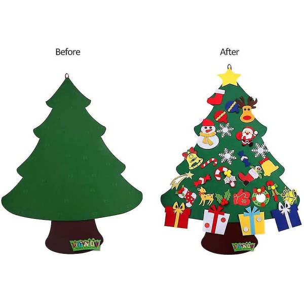 Filt juletræspynt sæt med ornamenter - dobbelt syet - væg