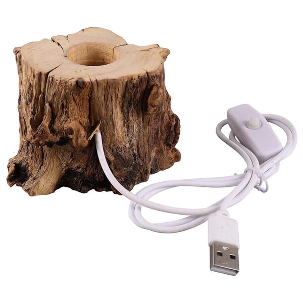 Træ Krystal Kugle Stativ Stump Formet Natlys Stativ Usb