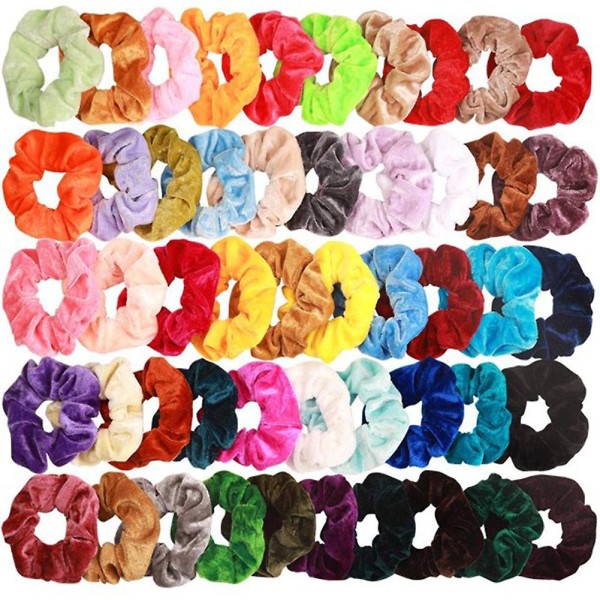 50 st Kvinnor Flickor Present Hår Scrunchies Assorterad Färg Mjuk Sammet Elastiskt Band