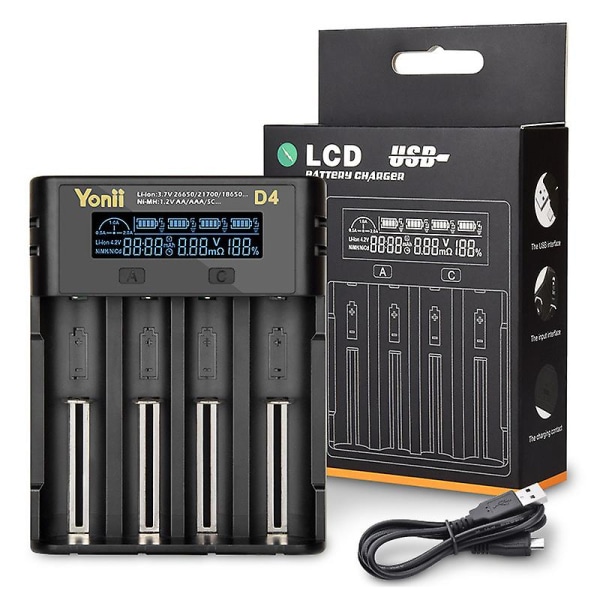 4-slot LCD-skærm batterioplader Smart USB LCD batterioplader Lithium elektronisk oplader