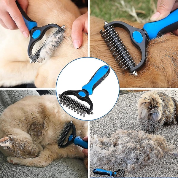 Stykke professionel hundeplejekam og langt hår hundebørste, hundekattestriglerive til fjernelse af kæledyrs underuld (pink Large)