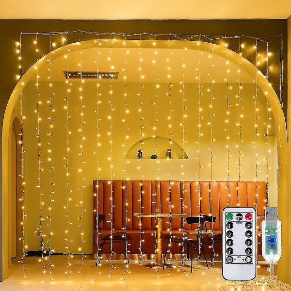 Verhovalot Heilwiy Joulu Lämmin Valkoinen 300 Led 9.8ftx9.8ft, Kaukosäädin Usb-käyttöinen 8 Valotilat Ajastin Vedenpitävä