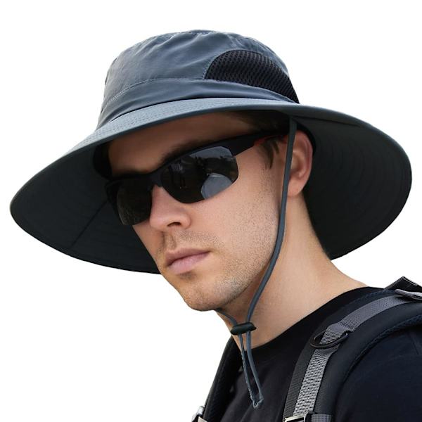 Solhatt för män och kvinnor, UPF50+ fiskehatt, solskyddshinkhattar bred brätte safarihatt Boonie hatt för vandring strand