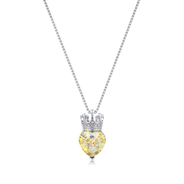 Princess Queen Crown Heart Halsband för flickor Kvinnor Crystal Heart Pendant Halsband, jul Alla hjärtans dag födelsedagspresenter för flickor (gul)