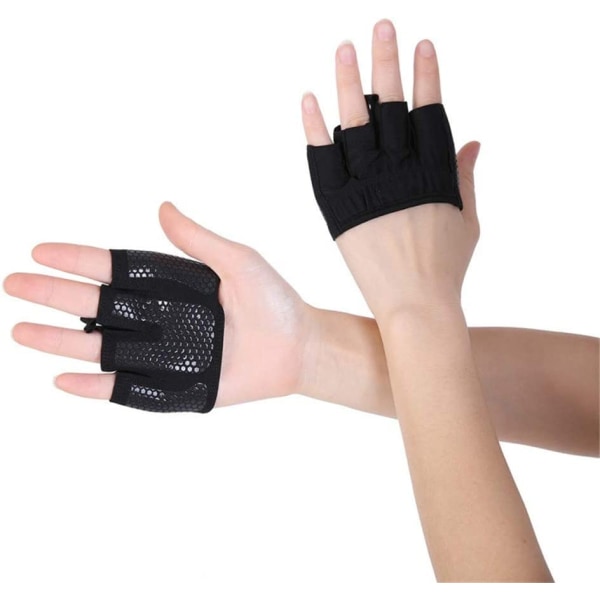 Fitnesshandsker firefinger håndledskompressionsudstyr træningsskridsikker åndbare vægtløftningshandsker til mænd og kvinder (Sort-L)