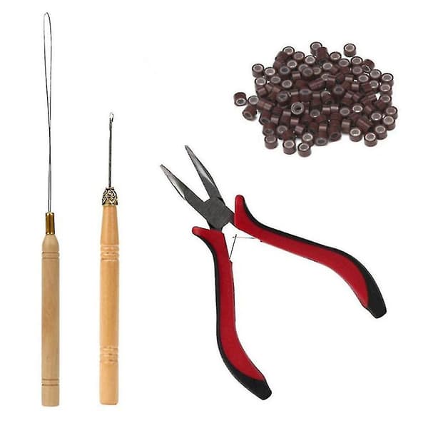 4 i 1 sett 500 stk Micro Ring sett Micro Rings Loop Needle Micro Ring Tang sett for Hår Extensions Tilbehør