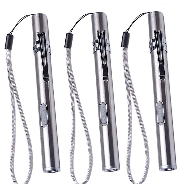 3 stk. USB Pen Light LED lommelygte til sygeplejersker, rustfrit stål medicinsk lommelygte genopladelig mini lommelygte handy penlight med klip
