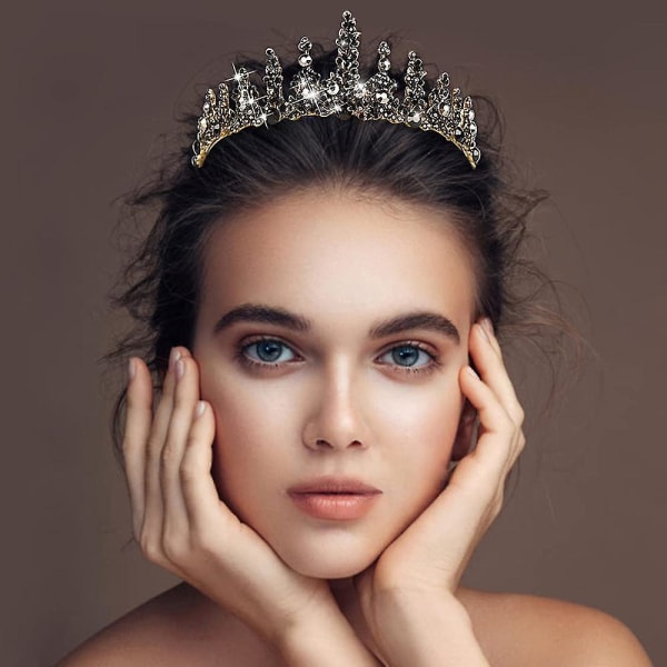Sort Jeweled Queen Crown, rund vintage