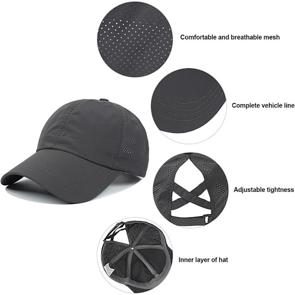 Kvindernes Crossover Ponytail Baseball Cap Justerbar Høj Messy Bun Pony Hat Hurtigtørrende Cap