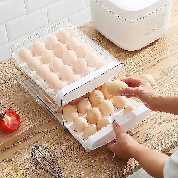 Kjøleskap eggbrett, 40 rutenett/2 lag kjøleskap eggbeholder, kjøleskap egg skuff, kjøleskap fersk egg oppbevaringsboks (1 stk)