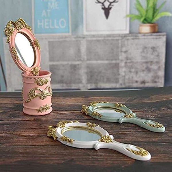 Vintage håndholdte spejle, kompakte spejle med håndtag, håndspray guld Unique S green