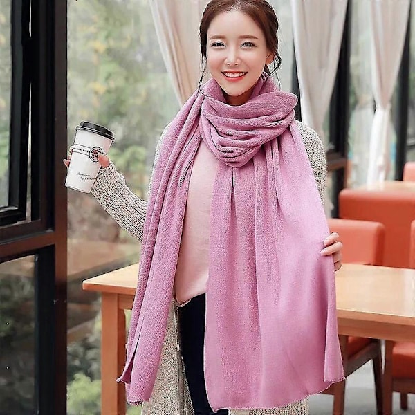 Varm Sjal för Kvinnor, Vintervarm Stor Sjal, Ren Färg, Kashmir, Läder, Rosa