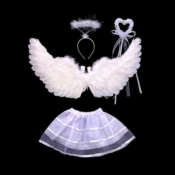 4 stk/sæt Engle kostumer Pandebånd Wing Wand Tutu Nederdel Sæt Vinkel Piger Fairy Dress Outfit (engel)