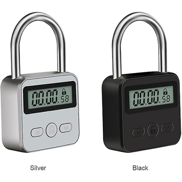 Smart Time Lock, 99 timmar Max Timing Lås med LCD-skärm Multifunktion Travel Electronic Timer Uppladdningsbart säkerhetshänglås (silver)
