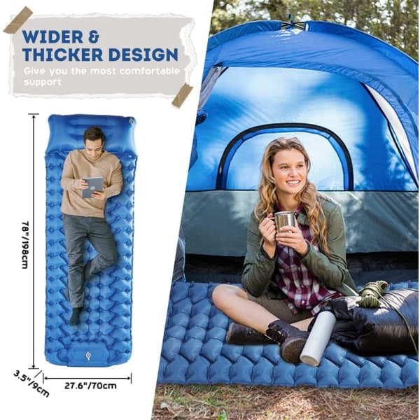 Uppblåsande camping liggunderlag, bredda och tjockna campingmatta med  kudde, lätt enkel luftmadrass för utomhus ryggsäcksvandring Vandringsresor  5b48 | Fyndiq
