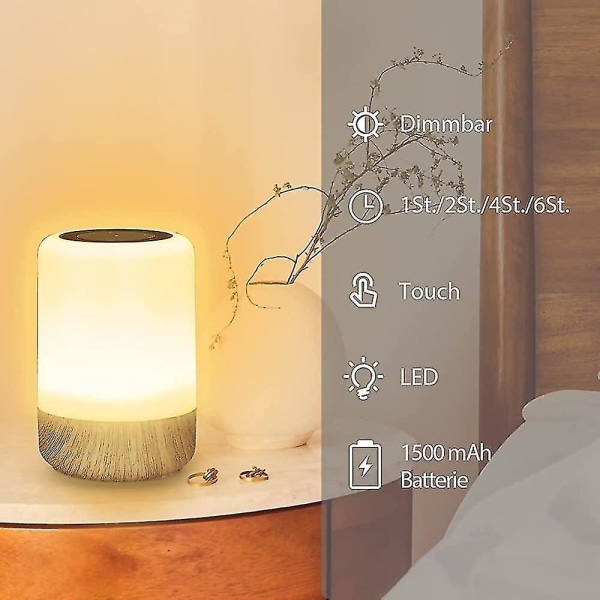 LED-sänglampa med touch-dimmer, bordslampa batteridriven 8 färger och 3