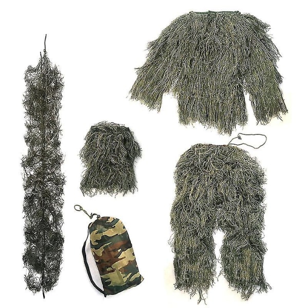 Børnestørrelse Ghillie Suit Camo Woodland Camouflage Skovjagtspil 5-delt taske White 130