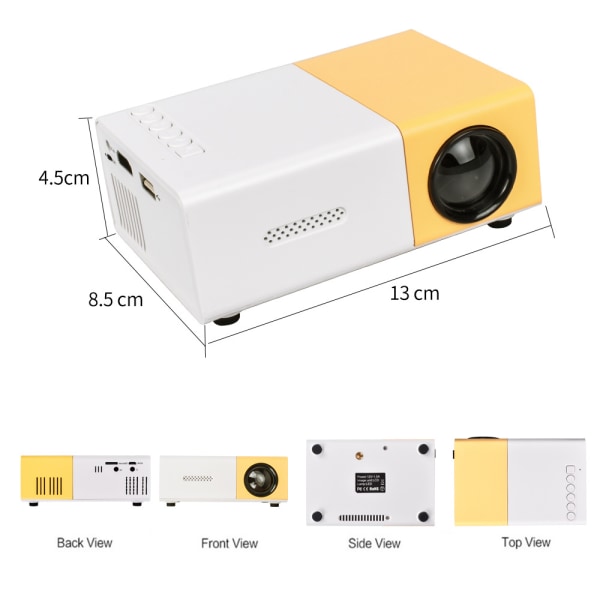 Miniprojektori, kannettava projektori tukee Full HD 1080p, elokuvaprojektori yellow