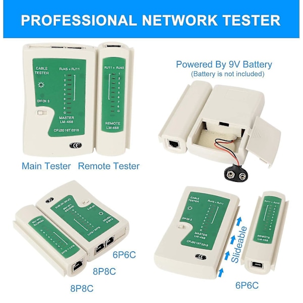 Nätverkskabeltestare Rj45 Crimpverktygssats Cat5 Cat5e Ethernet Crimpverktyg, Rj-11, 6p/rj-12 Crimp,