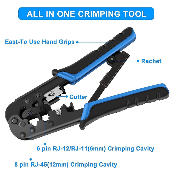 Verkkokaapelien testaaja Rj45 Crimp Tool Kit Cat5 Cat5e Ethernet Crimping Tool, Rj-11, 6p/rj-12 Crimp,