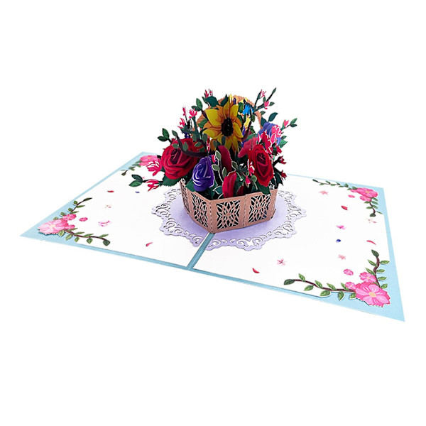 Håndlavet 3d Pop Up Lykkeønskningskort Blomsterkurv Takkekort Til Lærer