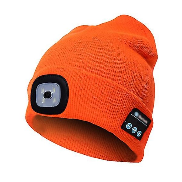 Bluetooth Beanie Music Hat, LED-belysning og blinkende tilstand, indbyggede stereohøjttalere og mikrofon (orange)