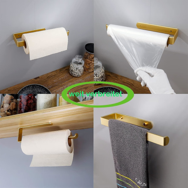 2 pakkauksen liimapyyhehylly kylpyhuoneeseen ja keittiöön - koukuilla - itseliimautuva seinään kiinnitettävä pyyheteline (kulta)
