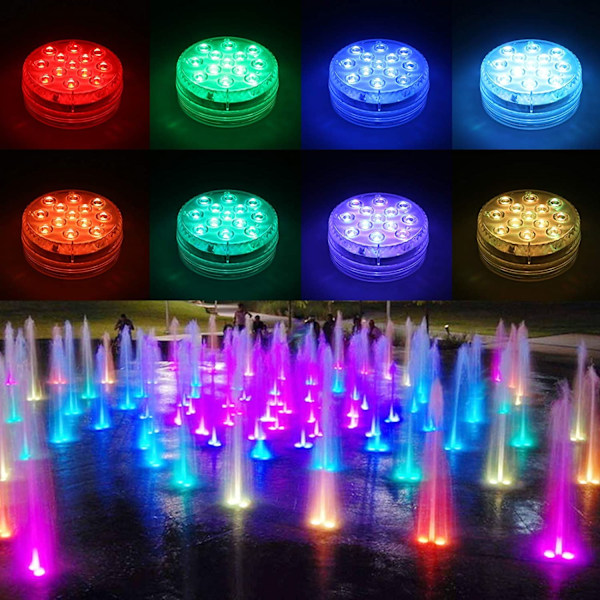 Dykke RGB LED-lys, 4 pakker 13 LED-pool-lys Vandtæt