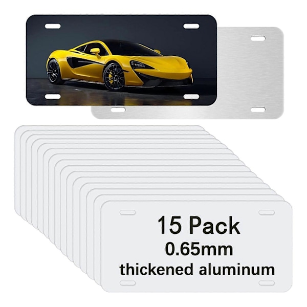 15-pack Sublimeringsskyltar, Metall Aluminium Bilskylt Vit, Värmeöverföring DIY Anpassad Bilddesign