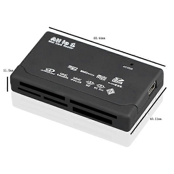 Kortläsare USB2.0 Minneskortläsare Snabb Dataöverföring Kortläsare Stöd TF SD Mini SD MS XD Svart