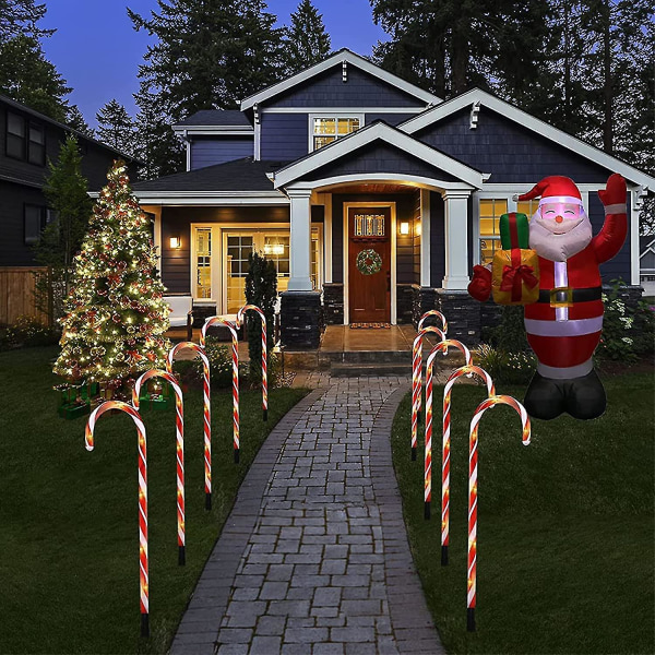 Christmas Cane Lights, 10 stykker Led Christmas Candy Cane Path Markeringslys Belysning for innendørs og utendørs dekorasjonslys