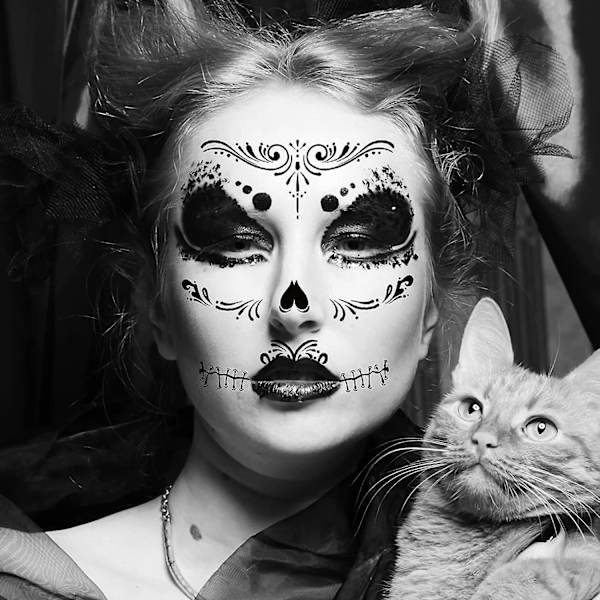 8 kpl Día de los Muertos -sokerikallokasvojen väliaikaiset tatuoinnit Halloween-meikkitarrat Halloween-naamiaisiin